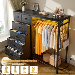 49.2" W Dresser with Hanging Rack 6 Drawers